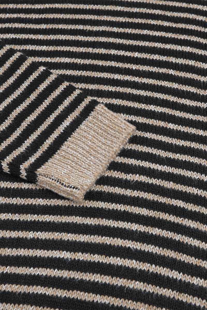 Black Striped Turtleneck Long Sleeve Sweater