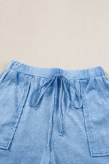 Dusk Blue Mineral Wash Plain Tee & Drawstring Shorts Set