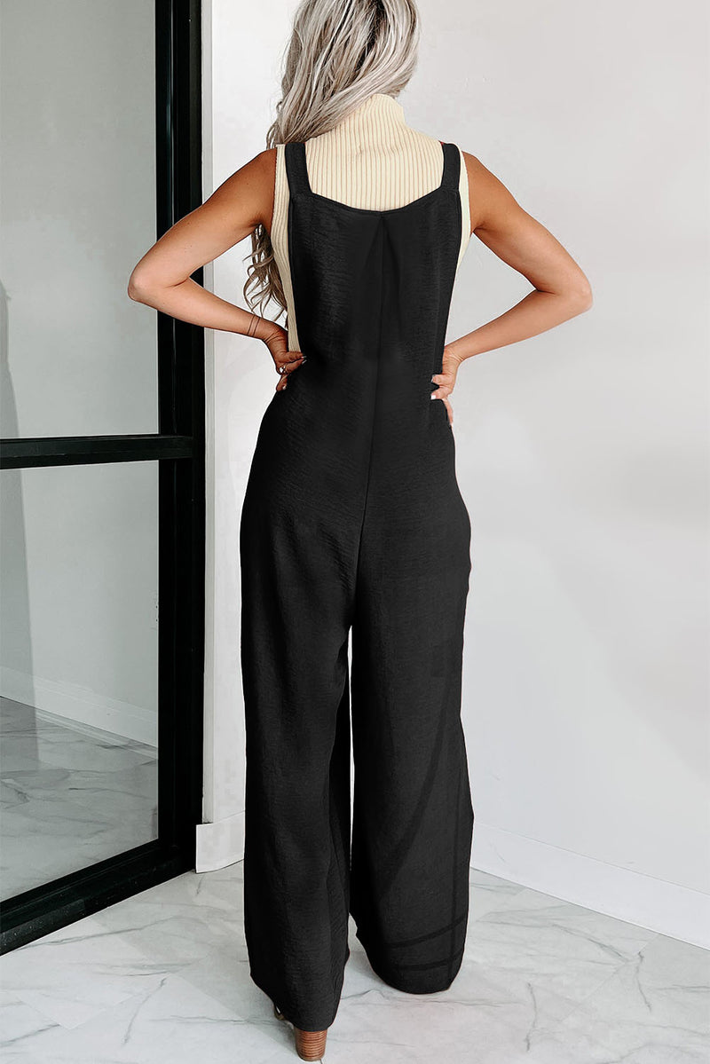 Gold Flame Buttoned Straps Ruched Wide Leg Jumpsuit