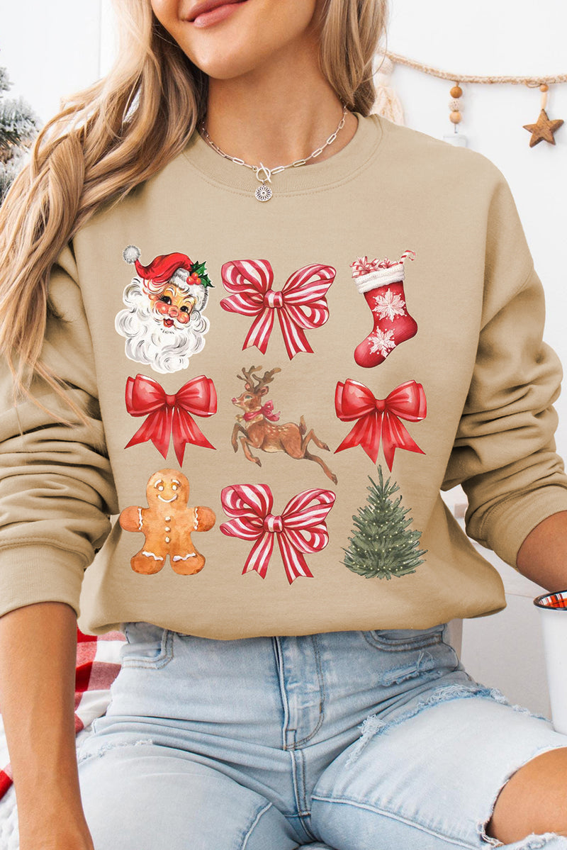 Khaki Christmas Pattern Graphic Crewneck Sweatshirt