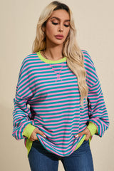 Green Stripe Contrast Edge Oversized Sweatshirt