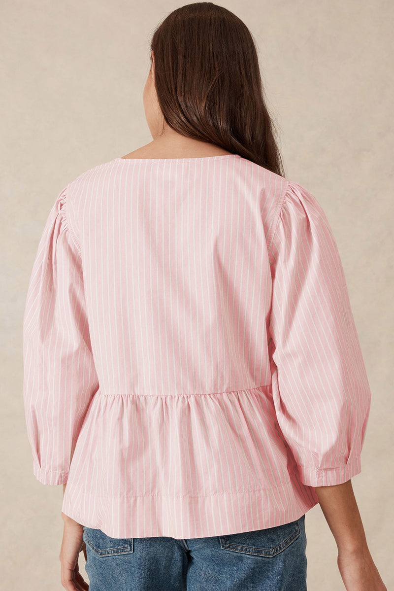 Pink Striped Sweet Bow Tie Blouse