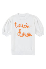 White Touchdown Tinsel Puff Short Sleeve Sweater