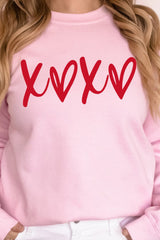 Pink Heart XOXO Graphic Crewneck Drop Shoulder Valentines Sweatshirt