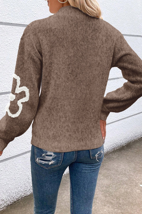 Parchment 60s Flower Half Zipper Stand Neck Sweater