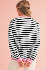 Black Striped Contrast Trim Long Sleeve Top