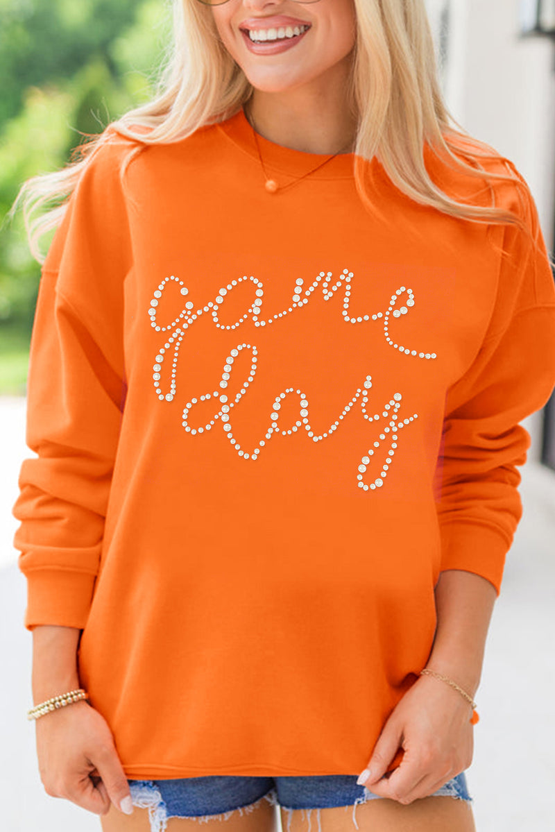 Orange Game Day Diamond Print Graphic Sweatshirt Raining Rustic Boutique