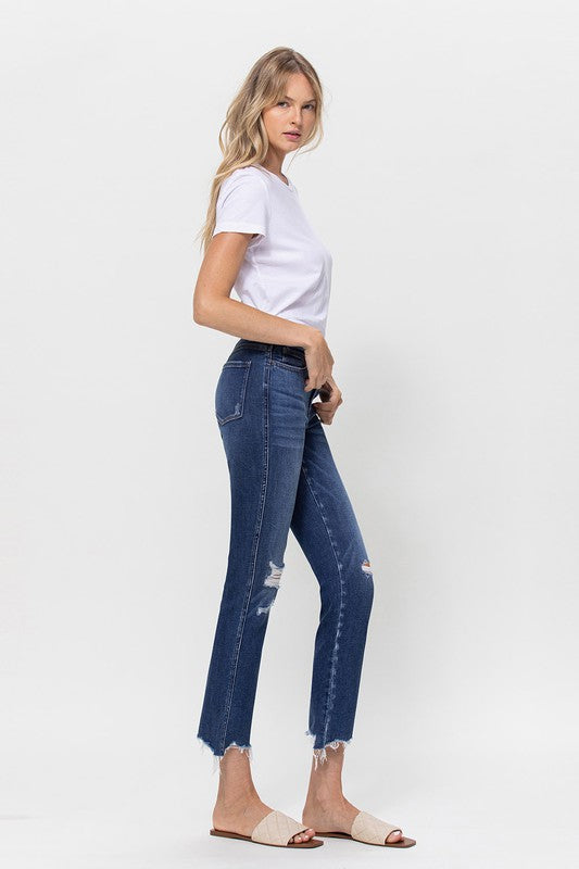 Mid Rise Crop Slim Straight Medium Jeans