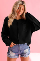 Pink Waffle and Crinkle Patchwork Long Sleeve Top