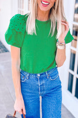 Bright Green Anglaise Embroidered Puff Sleeve Blouse