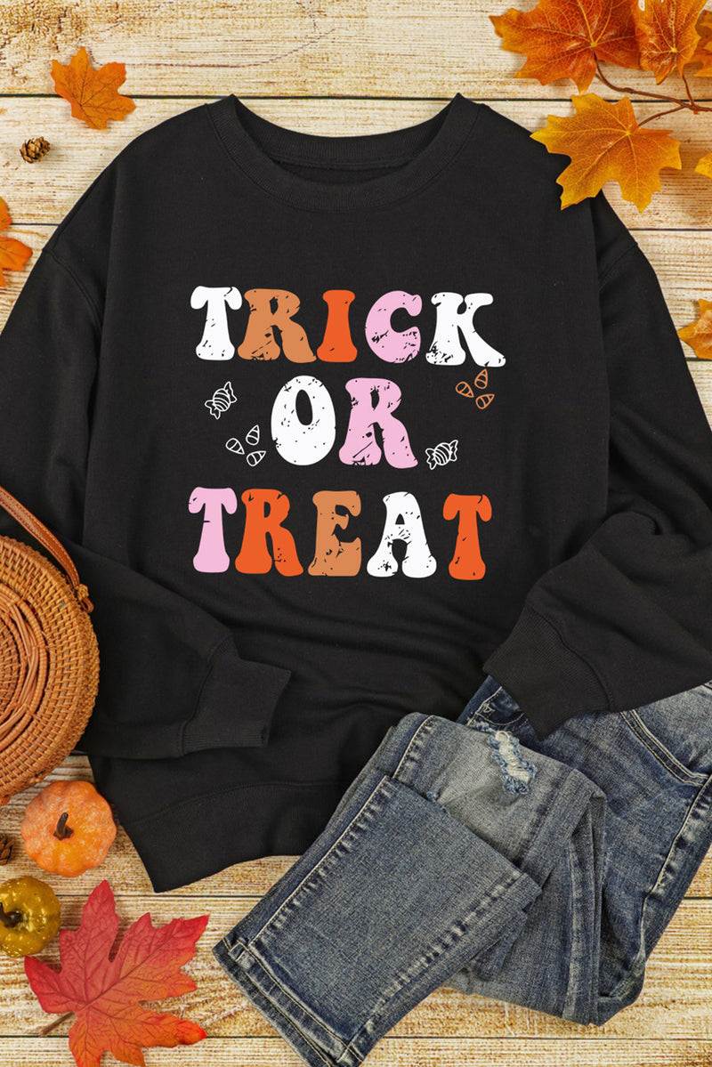 Black Halloween TRICK OR TREAT Graphic Crewneck Sweatshirt