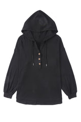 White Button Front Pullover Hooded Sweatshirt