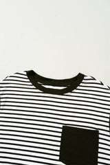 Black Stripe Chest Pocket Patch Round Neck Sleeveless Tee