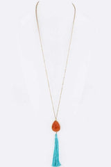 Semi Precious Teardrop & Tassel Pendant Necklace