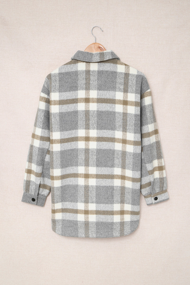 Brown Plaid Print Casual Pocket Shacket