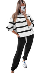 Red Striped Drop Shoulder Pullover and Joggers Set