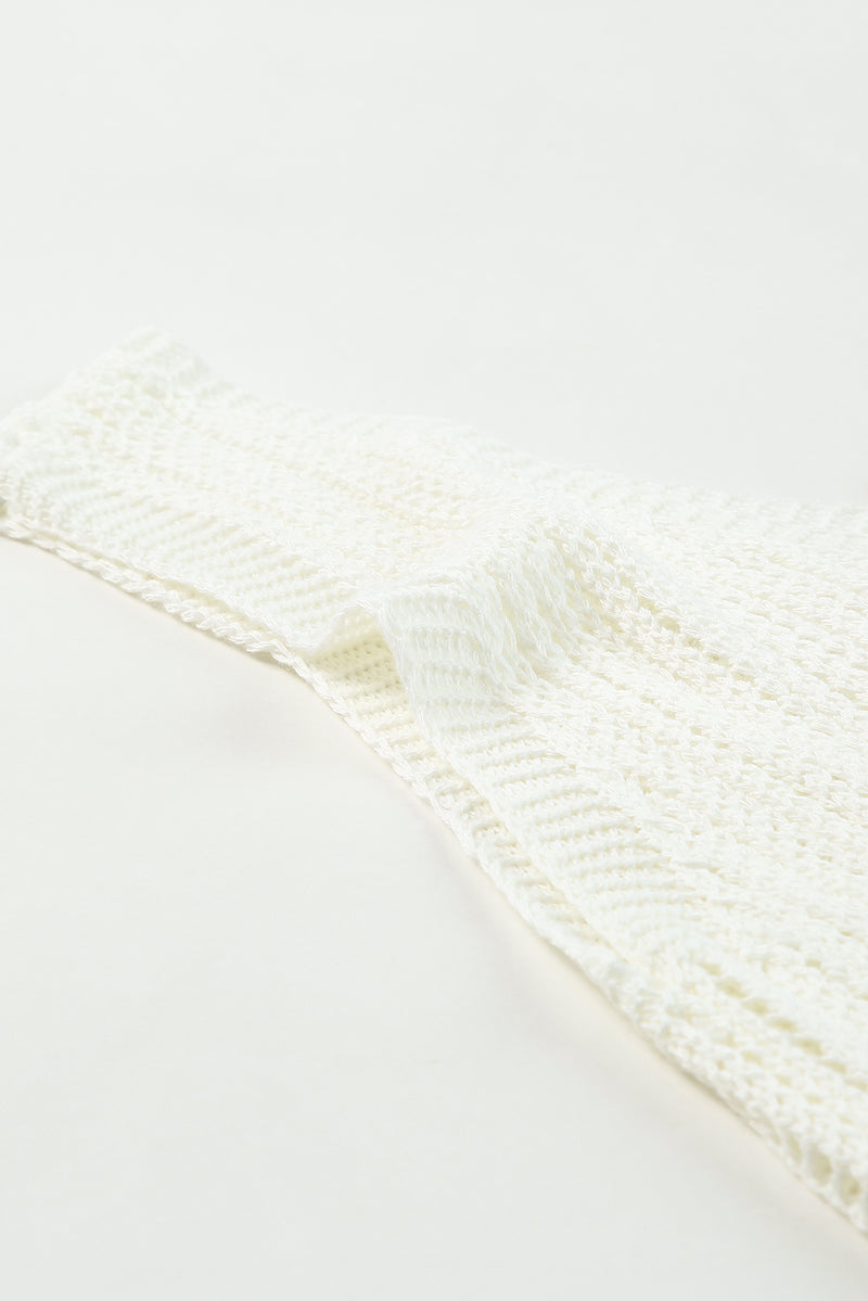 White Hollowed Knit V Neck Tank Top