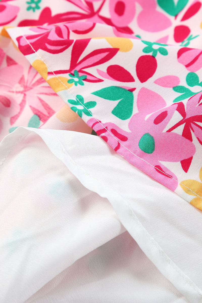 Multicolor Smocked Bodice Ruffle Trim Floral Short Dress
