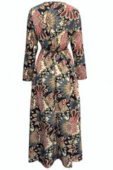 Black Floral Print V Neck Wrap High Waist Maxi Dress