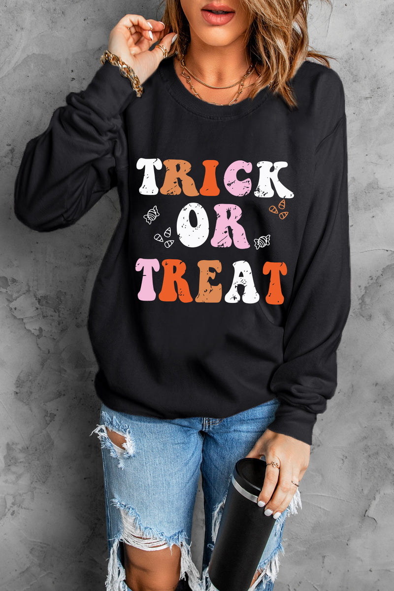 Black Halloween TRICK OR TREAT Graphic Crewneck Sweatshirt