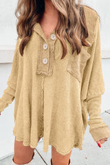 Brown Waffle Pocket Seam Patchwork Loose Knit Top