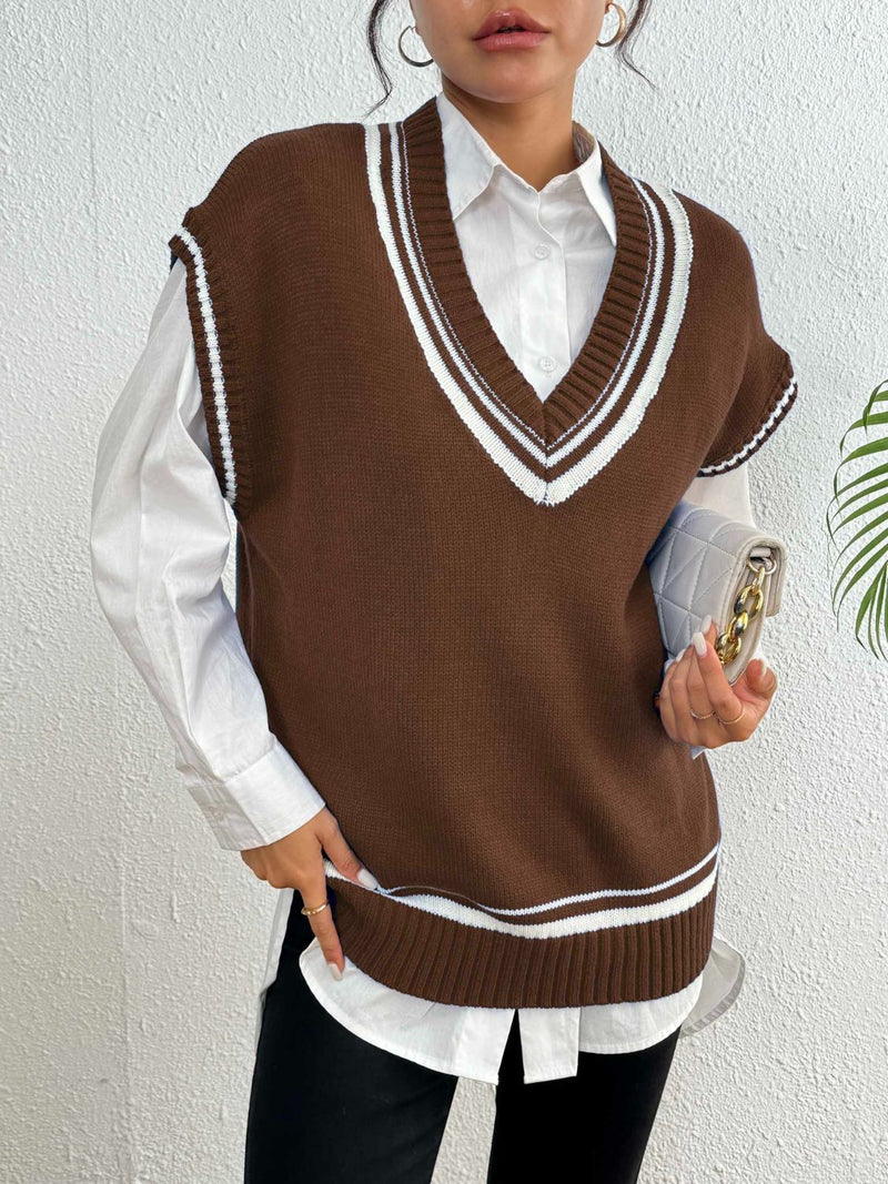 Contrast Trim V-Neck Sweater Vest