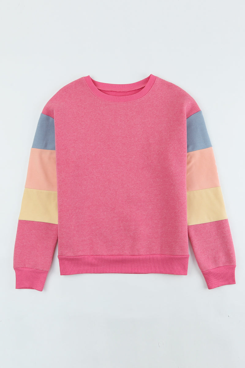 Rosy Color Block Casual Drop Sleeve Sweatshirt