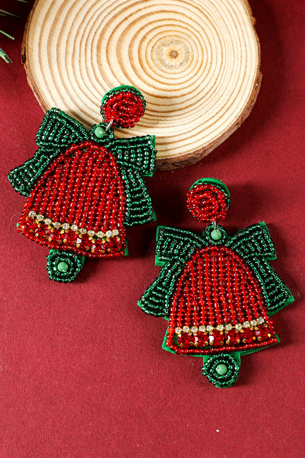 Racing Red Bowknot Christmas Jingle Bell Beaded Drop Earrings