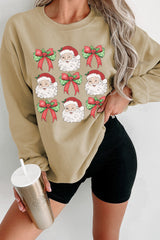 Parchment Christmas Santa Claus Bow Knot Print Drop Shoulder Sweatshirt