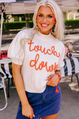 White Touchdown Tinsel Puff Short Sleeve Sweater