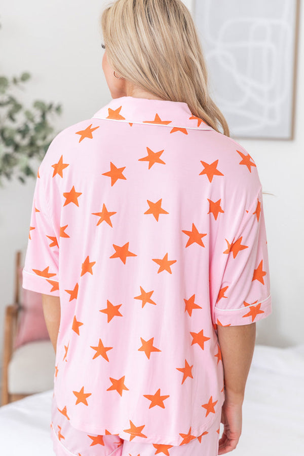 Pink Stars Short Sleeve Shirt and Shorts Pajama Set