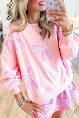 Beau Blue Sequin Bow Drop Shoulder Oversized Sweatshirt