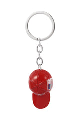 Fiery Red American Flag Baseball Cap Key Ring