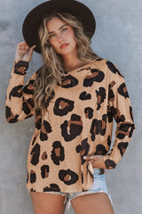 White Leopard Print Casual Loose Long Sleeve Top