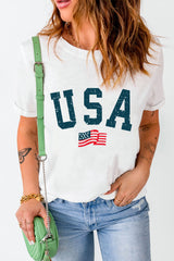 White USA Flag Graphic Round Neck Oversized Tee