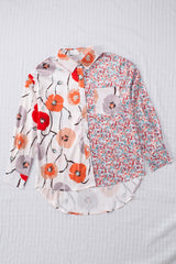 Red Bohemian Floral Pockets Patchwork Button Up Shirt
