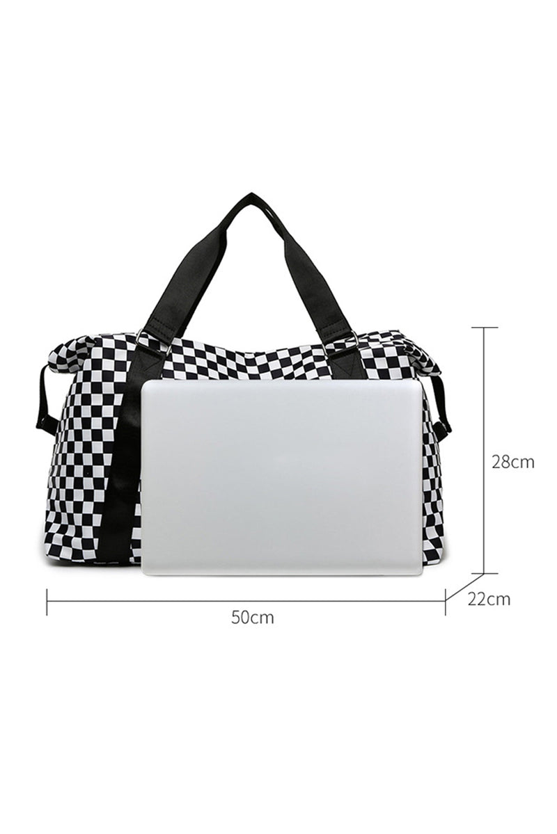 Black Checkered Travel Portable Large Capacity Duffle Bag