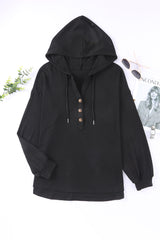 White Button Front Pullover Hooded Sweatshirt