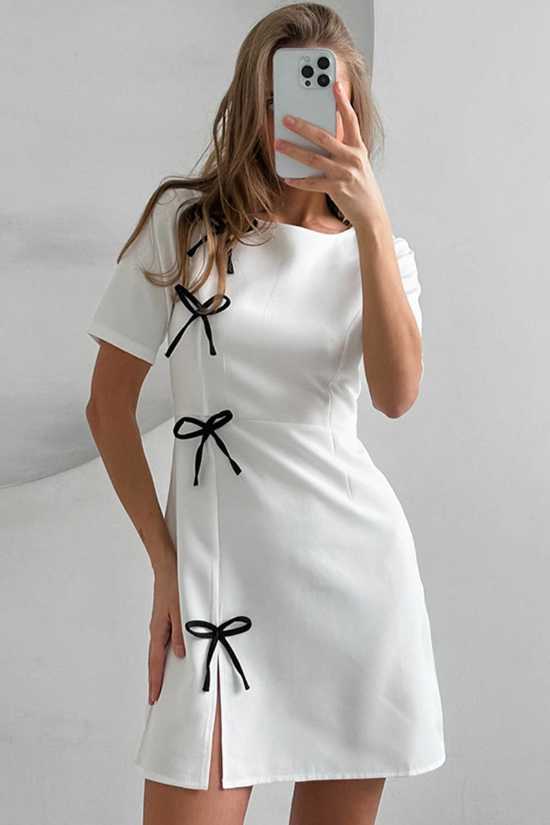 Black New Chinese Style Round Neck Bow Short Dress