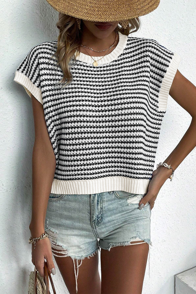 Black Stripe Contrast Trim Knit Dolman Top