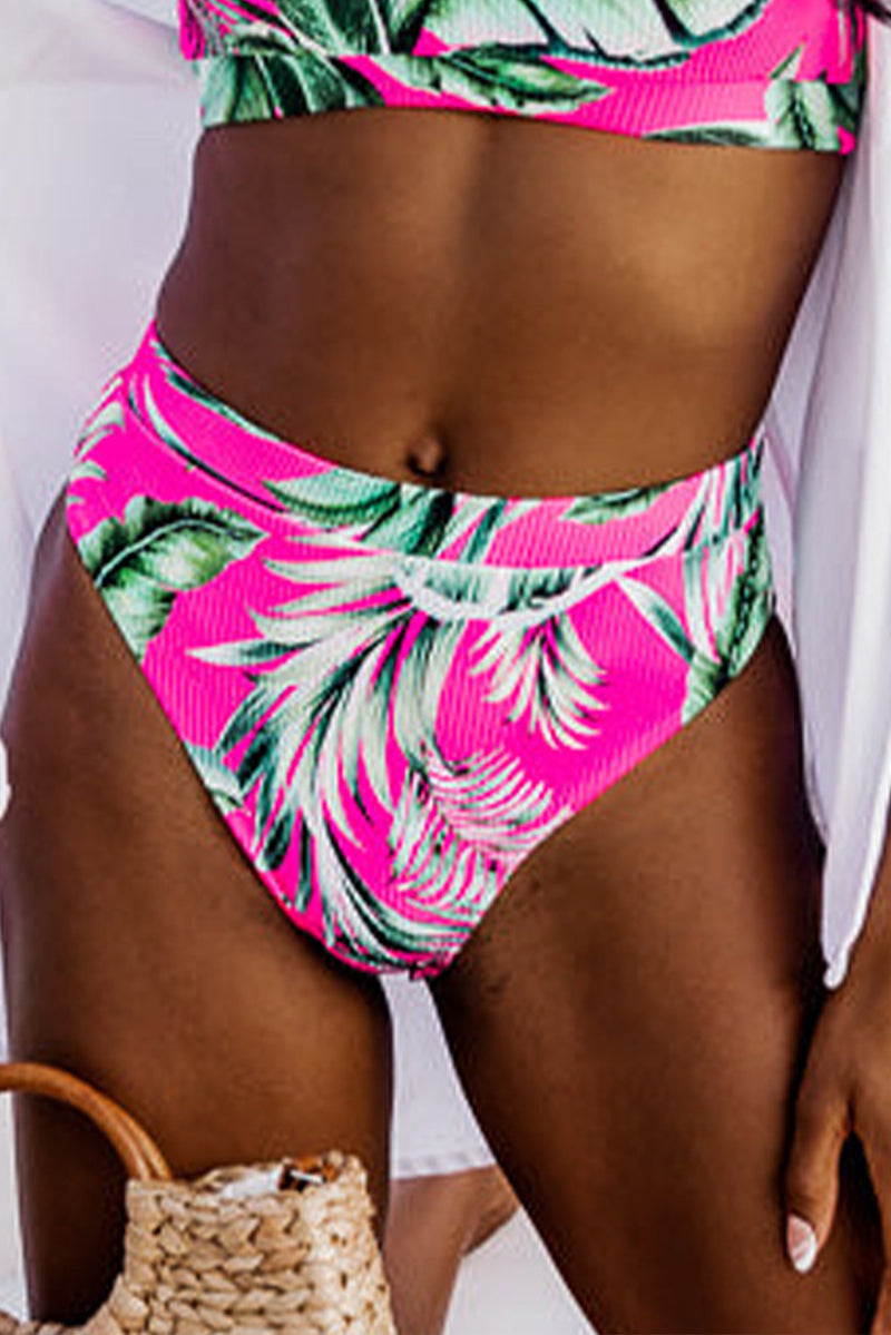 Rose Tropical Print Textured Bikini Bottom