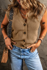 Parchment V Neck Button Up Sweater Vest