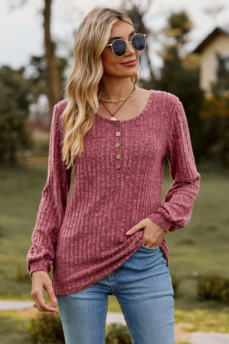 Mineral Red Brushed Round Neck Long Sleeve Shirt