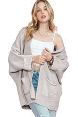 Khaki Batwing Sleeve Pocket Oversized Cable Knit Cardigan