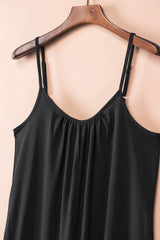 Black Casual Spaghetti Straps Wide Leg Pocketed Jumpsuits