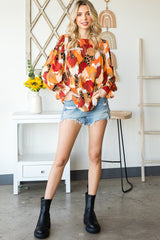 Multicolor Abstract Print Boho Ruffle Puff Sleeve Blouse