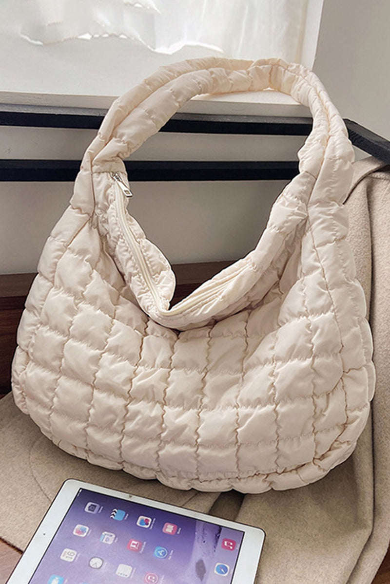 Coffee Casual Quilted Zipper Large Shoulder Bag