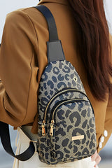 Leopard Printed PU Leather Zippered Fanny Pack Sling Bag