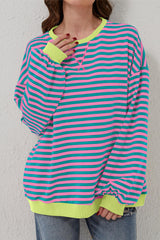 Green Stripe Contrast Edge Oversized Sweatshirt