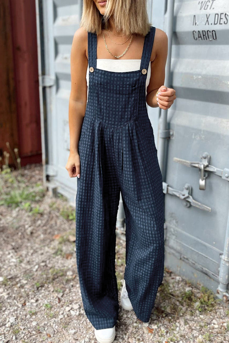 Sail Blue Plaid Print Buttoned Pocket High Waist Overall